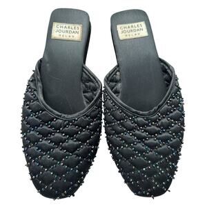 Charles Jourdan Black Beaded Slippers Size 7-8 M